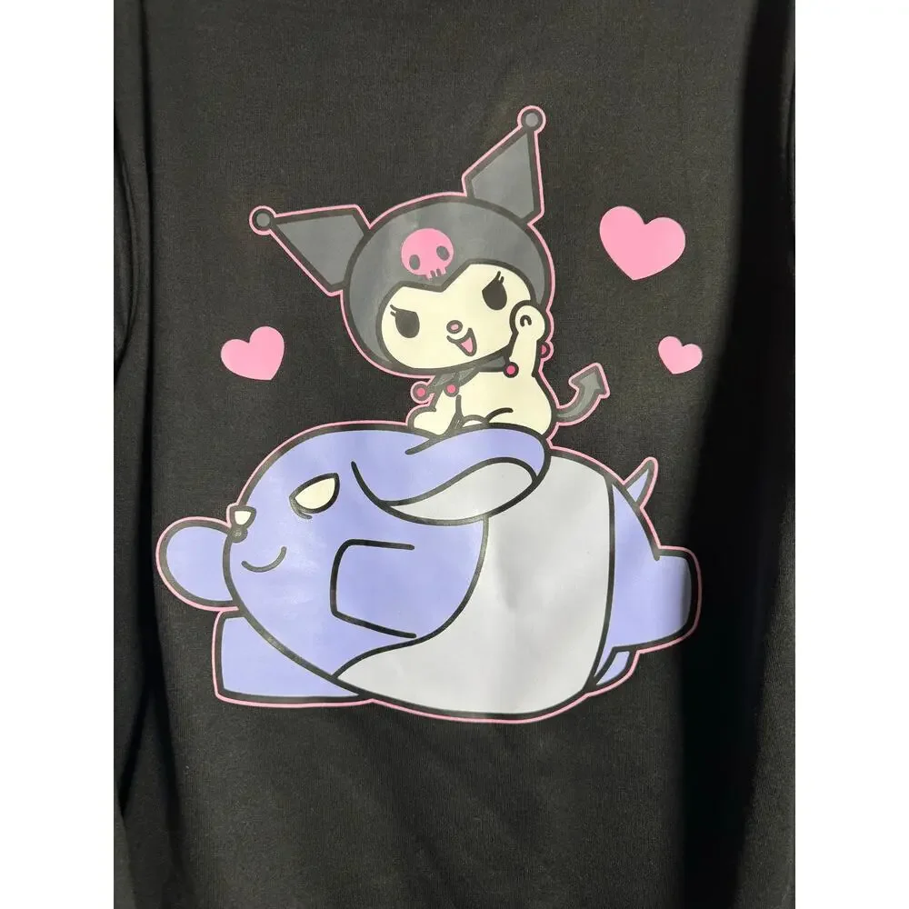 SANRIO KUROMI Hoodie NEW Double Graphic Kangaroo Pocket Black Size M - Picture 4 of 11
